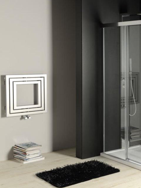 színes törölközőszárító radiátor, geometrikus formájú törölközőszárító, minimál fürdőszoba radiátor
