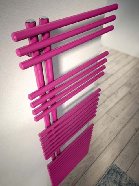 asszimetrikus radiátor, aszimmetrikus törölközőszárító, pink fürdőszoba radiátor